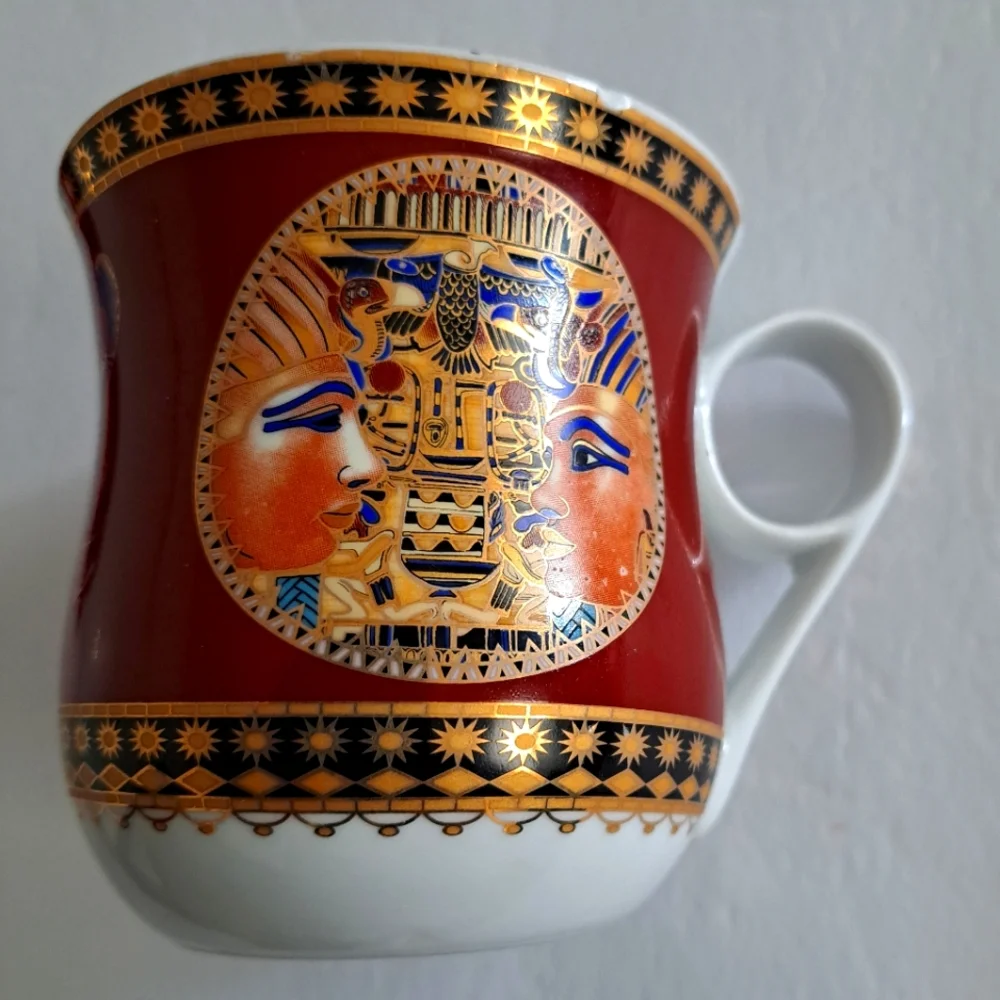 Vintage Fathi Mahmoud & King Tutankhamun Burgundy Gold Egyptian Mug